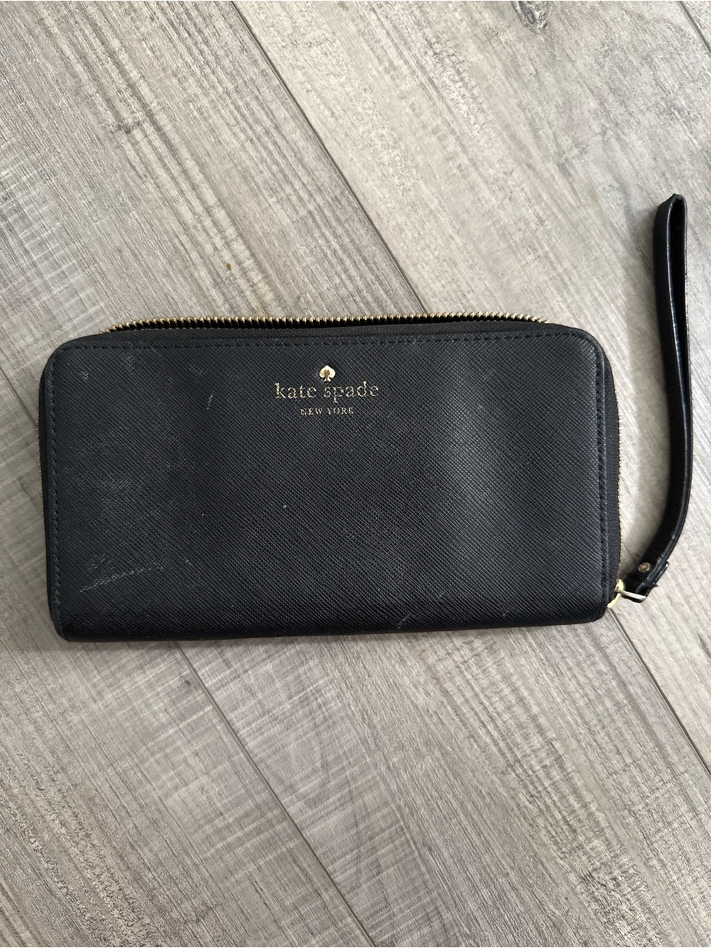 kate spade Black Zip-Around Wristlet Card Holder with Gold Logo